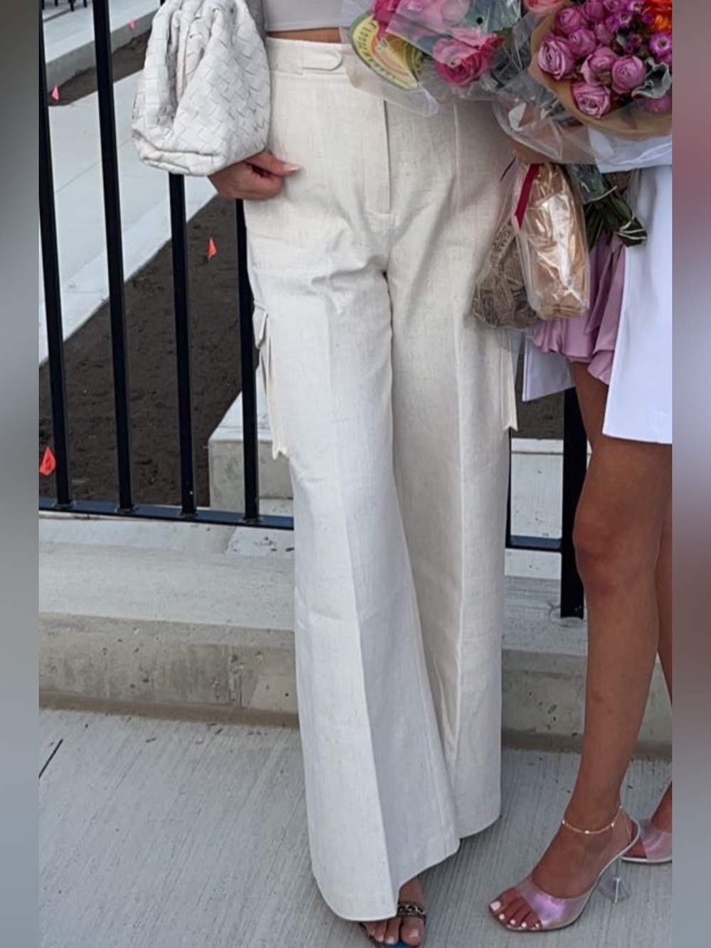 Ronny Kobo High-Waist Wide-Leg Linen Pants - Cream